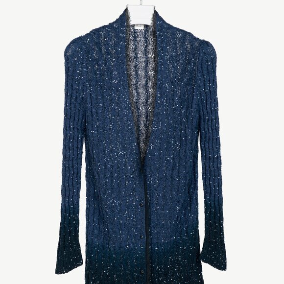 Oscar de la Renta AW/10 Blue-Ombre Silk-Blend Sequined Cable-Knit Cardigan - Picture 1 of 9